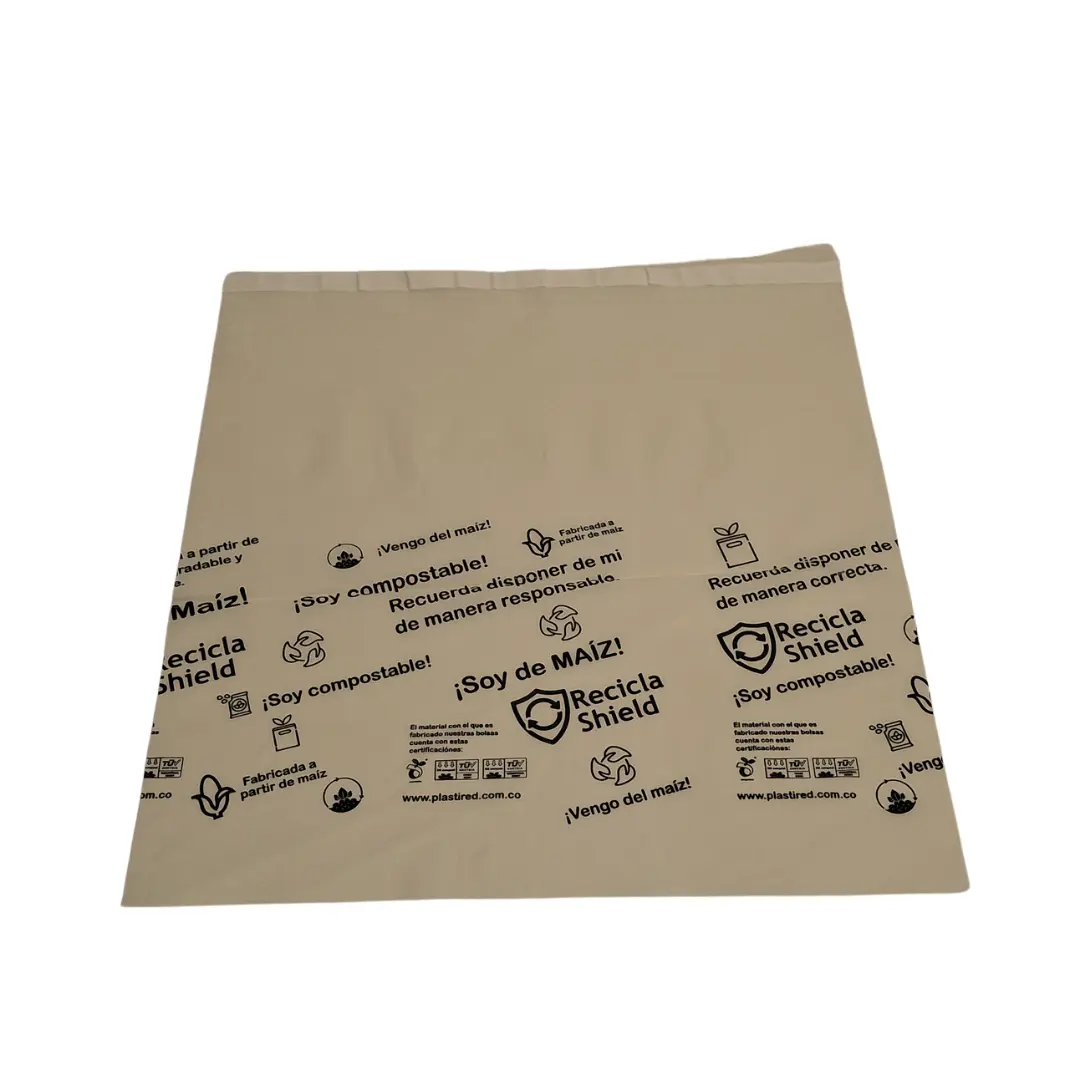 Bolsa de seguridad e-commerce bioplástico de maíz compostable Colombia. bolsas compostables para envíos ecommerce Colombia